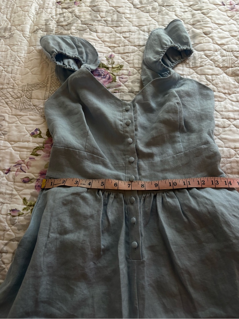 NWT Olivaceous Light Blue Linen Blend Flutter Sleeve Ruffle Hem Jumpsuit Medium - Picture 13 of 14
